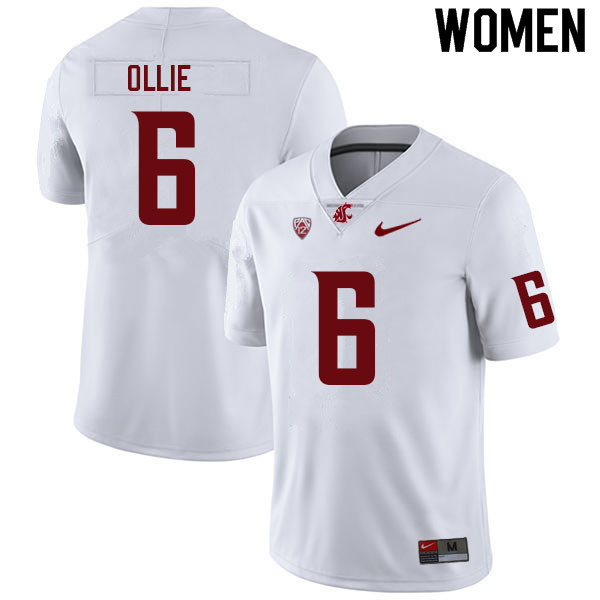 Women #6 Donovan Ollie Washington State Cougars College Football Jerseys Sale-White - Click Image to Close